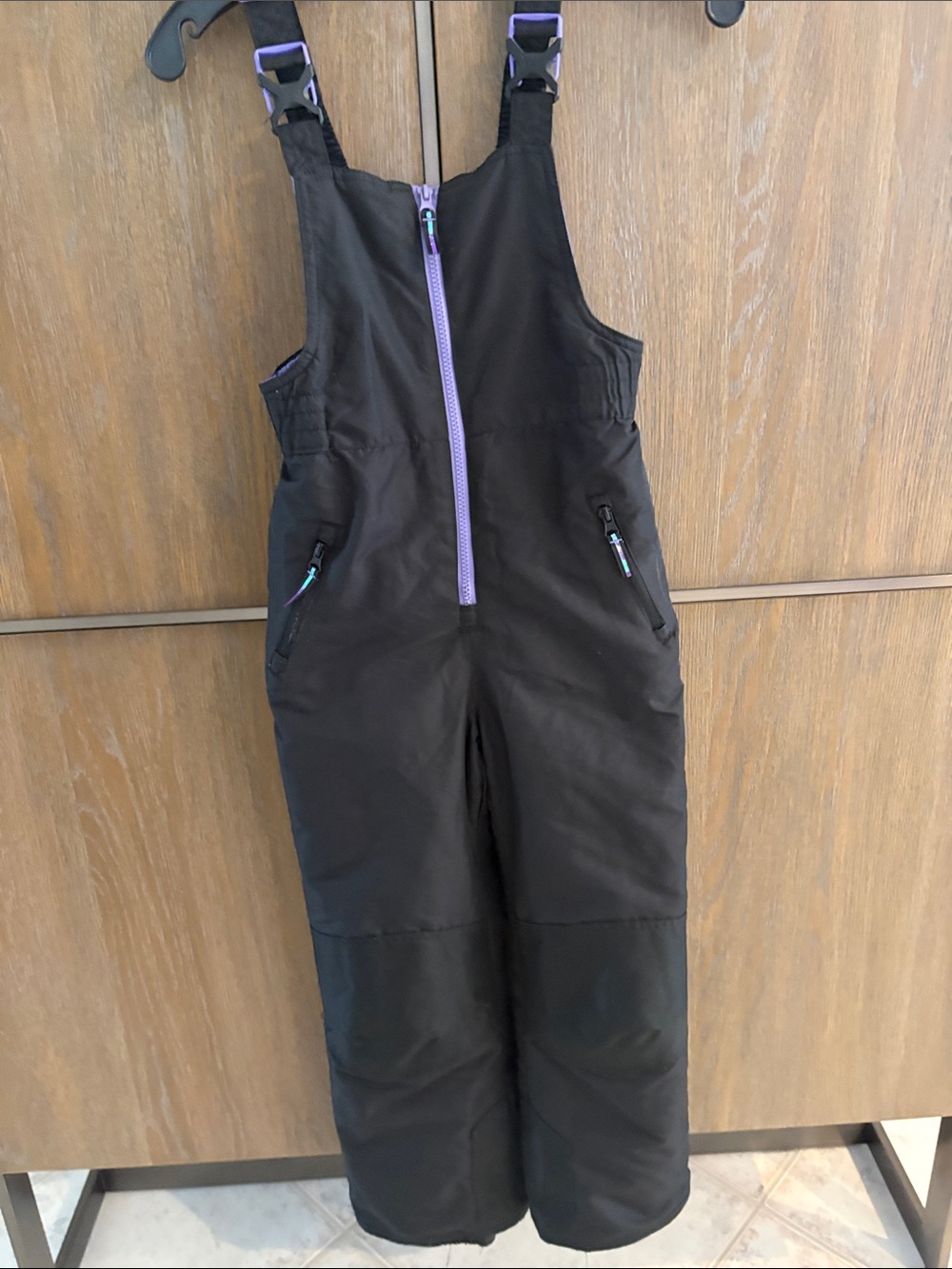 Champion Black Kids Snow Overalls with Purple Zip 7-8